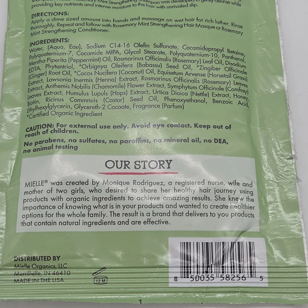 NEW Lot Of 10 Mielle Rosemary Mint Strengthening Shampoo Single 1.75 fl oz Packs